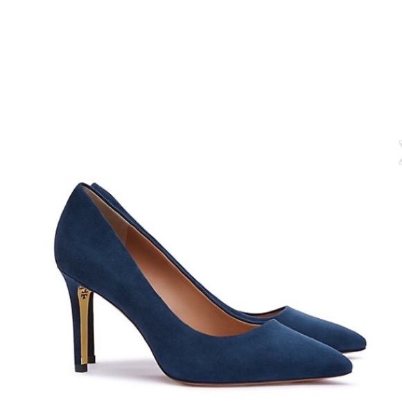 Tory Burch Shoes - Tory Burch Suede Leather Navy Blue Pumps Elana